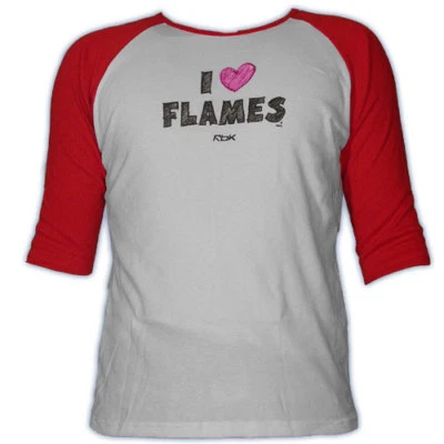  Calgary Flames CCM Heart I ❤ Women's 3/4 Sleeve Hockey T-Shirt - Image 1 of 3