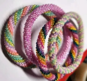 Sashka Bracelet Set Pink And Rainbow Burst Small 6 Wrist - Picture 1 of 4