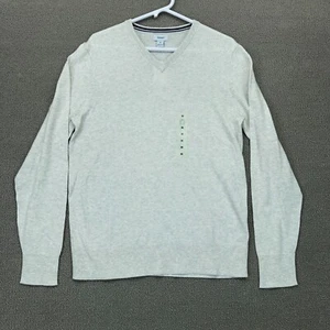 NUEVO Suéter Antiguo Azul Marino Cuello en V Hombres Manga Media Larga Gris Claro Blanco Sólido Informal - Imagen 1 de 12