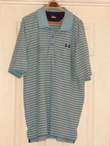 UNDER ARMOUR Size L UA Short Sleeve GOLF POLO SHIRT Striped LIGHT BLUE - Picture 1 of 5
