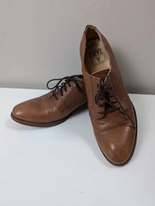 Frye Carson Block Heel Lace Up Oxford Shoes Brown Leather Bootie Size 9.5 - Picture 1 of 10