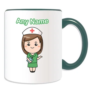 Personalised Gift Nurse in Pale Green Dress Mug Money Box Cup Hospital Hat NHS - Picture 1 of 21