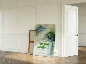 Oil Painting Leaves on Water Japanese Unframed Canvas Print Australian Wall Art - Picture 1 of 4