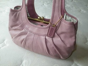 NEW COACH VINTAGE ROSE PINK LEATHER PLEATED KISSLOCK FRAME TOTE BAG SATCHEL NICE - Picture 1 of 1