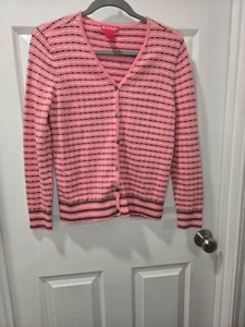 Alexandra Bartlett Pink Black White Dot Dash Stripe 2 pc Sweater Set SZ-M - Picture 1 of 7