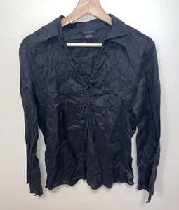 THE LIMITED Black 100 % Linen Lace Up Neck Bell Sleeve Blouse Sz L NWOT - Picture 1 of 5