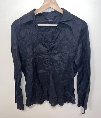 THE LIMITED 黑色 100% 亚麻系带领喇叭袖衬衫 尺寸 L 全新无标签 — 第 1/4 张图片