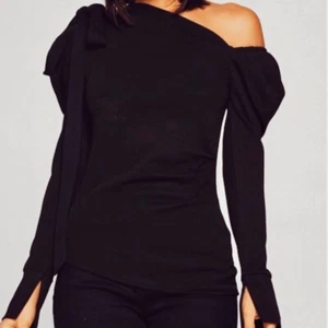 Boutique Ribbon Detail Off Shoulder Top Womens Size Small Black Long Sleeves - Picture 1 of 2