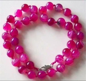 Mode 10 mm Art Deco Dunkelrosa Achat Rund Edelstein Perlen Halskette 18/36 Zoll - Bild 1 von 5