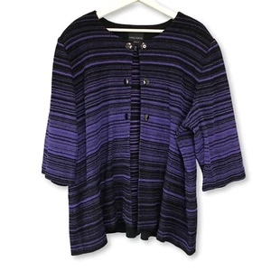 Ming Wang Saphir lila schwarz Streifen Wollmischung Strick Cardigan Jacke Größe 3X - Bild 1 von 12
