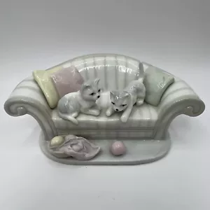 Vintage Porcelain Kitty Cats Kittens Playing on Couch - Picture 1 of 15