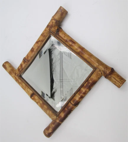 Vintage French 11" x 11" REAL BAMBOO WALL MIRROR 28 x 28cm BEVELLED GLASS Cover