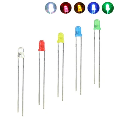 100pcs 3mm LEDs Mixed Color Red Yellow Blue Green White Free Resistors LED3 - Image 1 of 4
