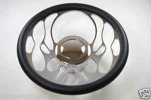 Chrome Aluminum Steering Wheel 14" Flaming Ididit Billet Grant Spec Flamed - Picture 1 of 3