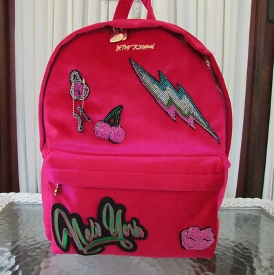 Betsey Johnson Kitsch Backpack Velvet New York Patch Sequins Bag NWT - Image 1 of 4