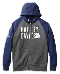 HARLEY-DAVIDSON® MENS WOUNDED WARRIOR ZIP UP HOODIE BLUE GREY COLORBLOCK 2XL - Picture 1 of 2