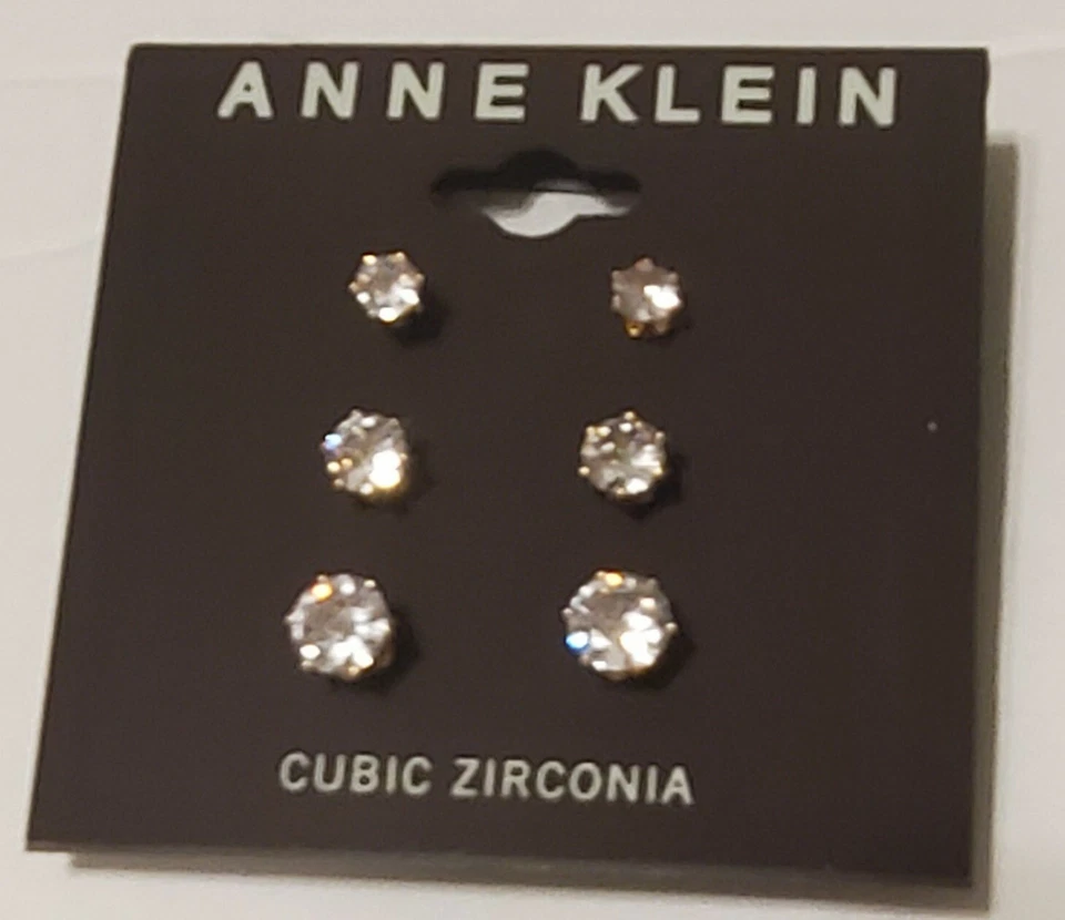 Pendientes redondos de oro Anne Klein con piedras de circonita cúbica transparente 3 pares   Foto 1 de 3
