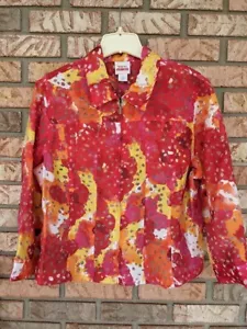 Ruby Rd Favorites-Woman Plus Jacket-Size 16-Red/Orange/Yellow Floral-Zip-Collar - Picture 1 of 8