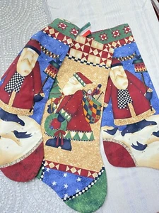 Vintage Handarbeit Weihnachtsstrumpf 3er Set Patchwork Alte Welt Weihnachtsmann Burgund Rot - Bild 1 von 5