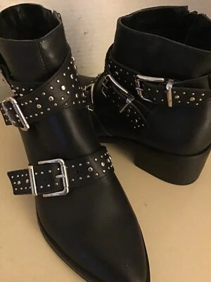 Botas femininas Steve Madden couro preto motociclista Glori EUA 6 Euro 36 - Imagem 1 de 4