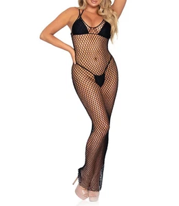 FREE SHIPPING Black Fishnet Backless Maxi Dress One Size - Picture 1 of 3
