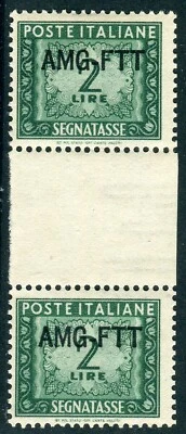 1949-54 TRIESTE A COPPIE CON PONTE SEGNATASSE DA 2 LIRE VERDE FILIG- LETTERE - Immagine 1 di 2