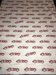 Pottery Barn Kids Vintage Cars Twin Flat Sheet White Red Gray Blue Sports Car - Picture 1 of 8