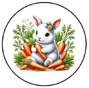 EASTER BUNNY WITH CARROTS ENVELOPE SEALS LABELS STICKERS PARTY FAVORS - Picture 1 of 2