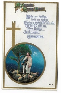 ANTIQUE Postcard A Peaceful Happy Easter Gold Cross Highlights 1912 - Picture 1 of 2
