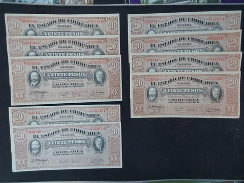 1914 El Estado De Chihuahua Lot of 9 Banknotes, Exceptional Paper Quality Cover