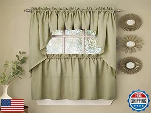 Sweet Home Collection Opaque Rib Cord Kitchen Curtains Valance, Ribcord Sage - Picture 1 of 1