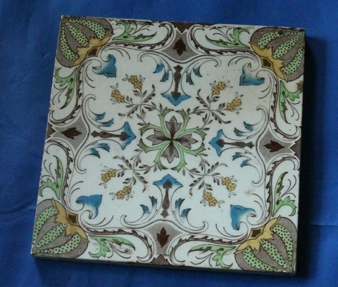 COLOURFUL ANTIQUE symetric ENGLISH FLOWERS DESIGN TILE C Cover