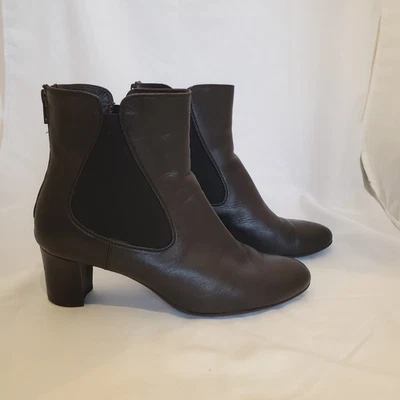 AGL Mujer Negro Cuero Tacón Bloque Estilo Chelsea Cremallera Botines Euro Talla 40 Foto 1 de 4