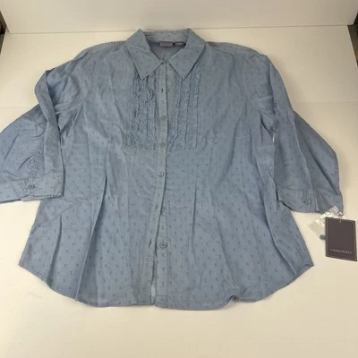 Blusa Laura Scott para mujer grande azul manga 3/4 abotonada clásica nueva con etiquetas Foto 1 de 4