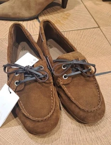 ZARA BNWT 2025. BROWN LEATHER SPLIT SUEDE TOPSTITCHED LOAFERS SHOES. 2512/610 - Picture 1 of 13
