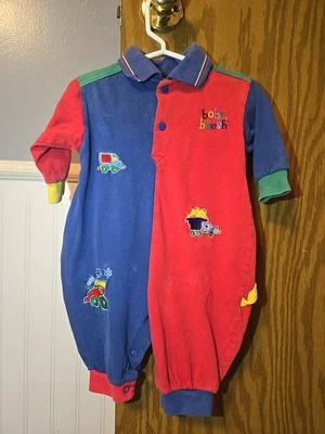 Bebé B'Gosh OshKosh 3-6 Meses De Colección Años 90 Bloque de Color Una Pieza Mameluco Coches Tren Foto 1 de 4