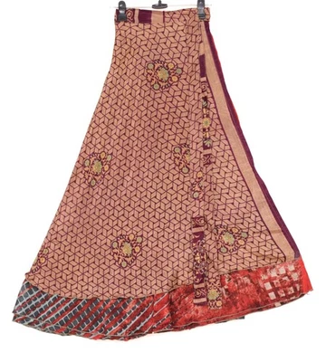 Sushila Vintage Red Silk Saree Magic Wrap Reversible Skirt Beach Dress Hippie - Image 1 of 4