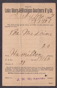 1897 Postkarte Lake Shore & Michigan Railway Co 1 Box Medizin Hamilton Sta - Bild 1 von 2
