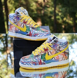 Nike Dunk High Premium Scribble 2014 Size 6Y Yellow Custom 728443-100 - Picture 1 of 16