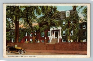 Annapolis MD-Maryland Carvel Hall Hotel Auto Damen Antik Vintage Postkarte - Bild 1 von 2