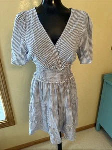 Mini Vestido Cintura Ajustada Ropa de Playa Azul Rayas M Algodón - Imagen 1 de 4