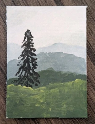 ACEO Original Art Card 2.5 x 3.5, Gouache, Landscape, Nature, Field Katie Mart - Image 1 of 2