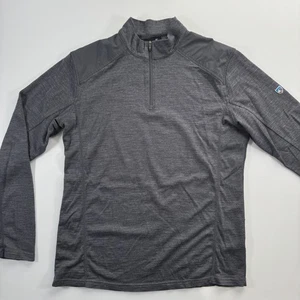 KUHL 1/4 Zip 100% Merino Wool Pullover Sweater Mens Medium Gray Lightweight Soft - Picture 1 of 15