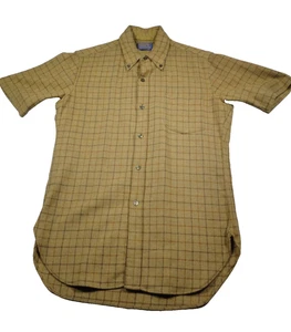 Pendleton Board Shirt Men’s M Brown Gold Plaid Wool Short Sleeve Vitg. 1960s USA - Picture 1 of 19