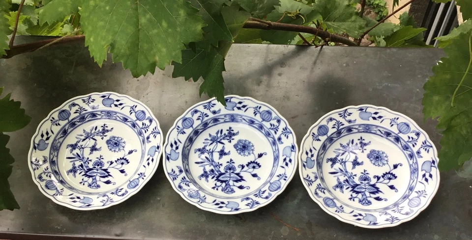 Meissen Porzellan 3 x tiefe Teller  D 20cm Krummschwerter 1825-1924 T2 - Bild 1 von 4