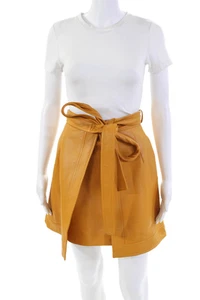 Oscar de la Renta Womens Leather Belted Two Pocket Mini Skirt Yellow Size OS - Picture 1 of 5