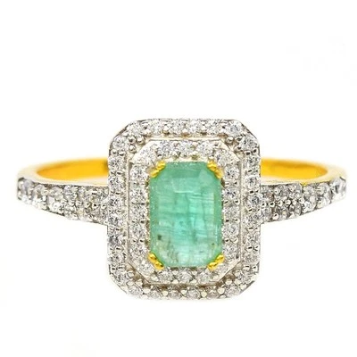 ANILLO PLATA ESTERLINA 925 ESMERALDA VERDE PIEDRAS PRECIOSAS OVALADAS Y CIRCONITA BLANCA TALLA 7,5 Foto 1 de 4