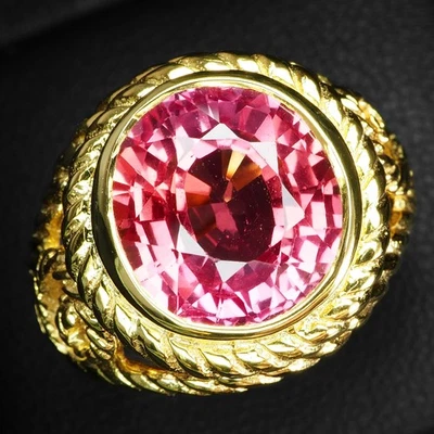 Anillos de oro de 24 quilates de plata de ley 925 de 7,50 quilates con zafiro Padparadscha rosa regalo X'mas Foto 1 de 4