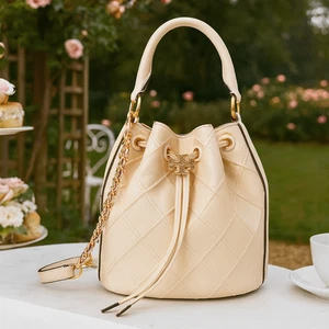 NUEVO Bolso Bandolera Tory Burch Suave Fleming Nuevo Cuero Crema Cordón Cubo - Imagen 1 de 19