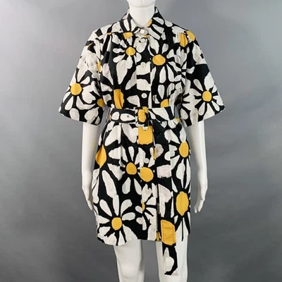 MARNI 尺寸 2 Euphoria 黑色白色黄色府绸花卉腰带迷你衬衫连衣裙 — 第 1/4 张图片